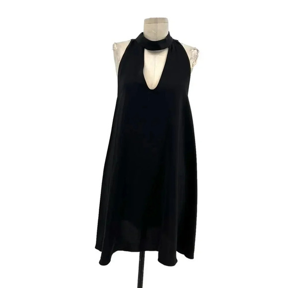 Amanda Uprichard Mini Dress Sleeveless Choker Neck Keyhole Silk Black Size Large - Picture 1 of 11